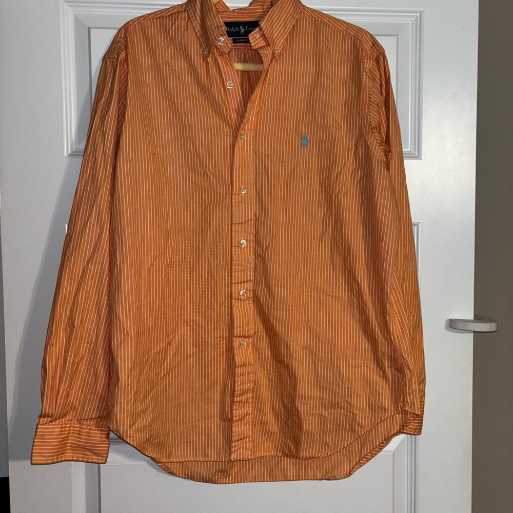 Ralph Lauren Men's Orange Striped Button Down Shirt